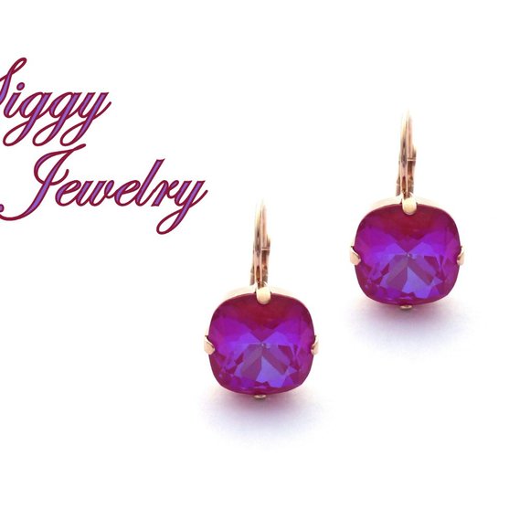 Royal Red DeLite 12mm Cushion Cut Drop Lever-Back Earrings, Assorted Finishes - Picture 1 of 7